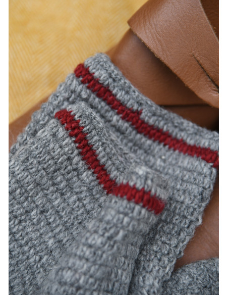 Chaussettes en laine Crochet, gris-rouge