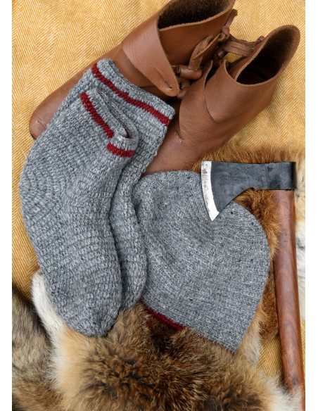 Chaussettes en laine Crochet, gris-rouge