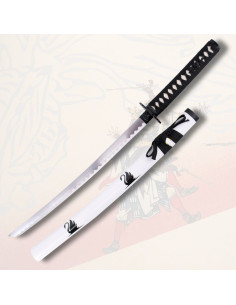 Wakizashi décoratif, fourreau blanc décoré de cygnes (82...