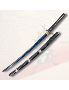 Katana fonctionnelle avec fourreau noir décoré de cygnes...