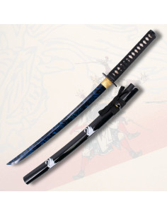 Wakizashi fonctionnel gaine noire décorée Cygne (103,5 cm.)