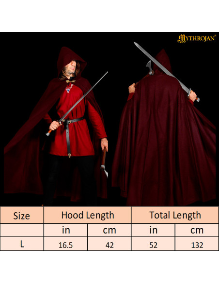 Cape médiévale en laine avec capuche...