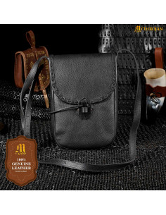 Sac bandoulière médiéval en cuir, couleur noire 2