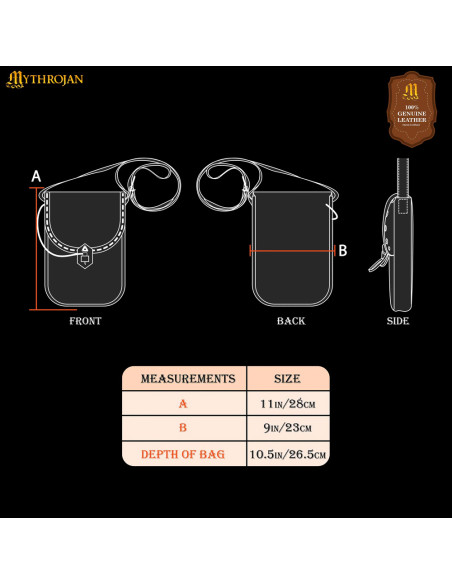 Sac bandoulière médiéval en cuir,...