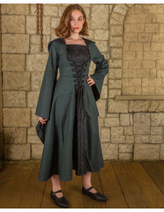 Robe médiévale Ophelia en vert-noir