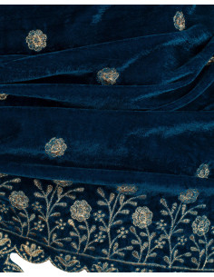 Foulard médiéval décoré modèle Jasmin, couleur bleue 2