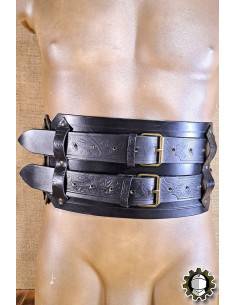 Ceinture médiévale large en cuir modèle Jaret, couleur noire