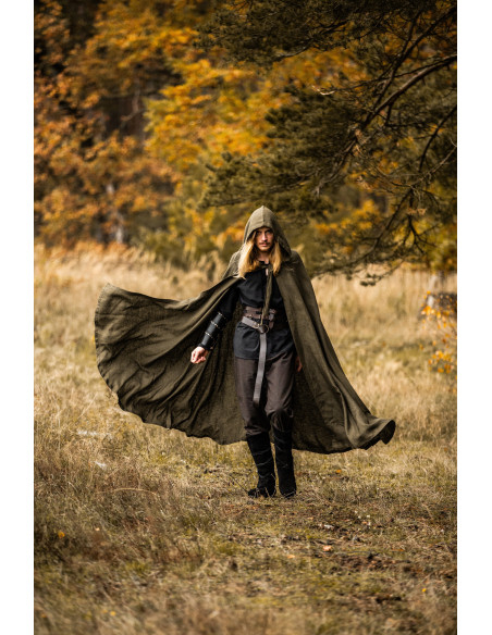 Cape médiévale Mimir verte en lin