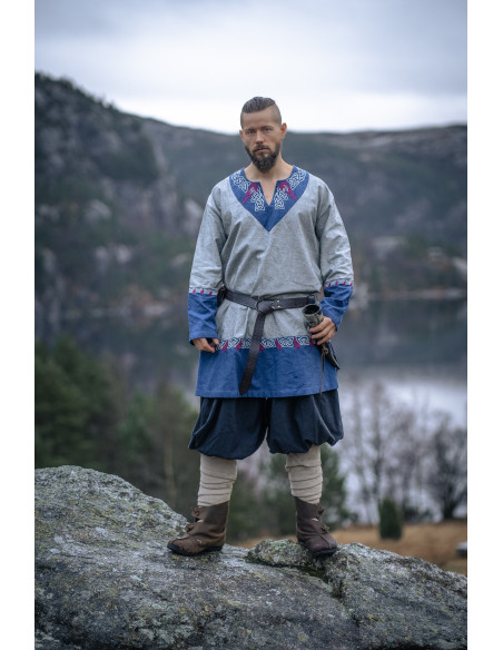 Tunique Viking Freydis en Bleu-Gris