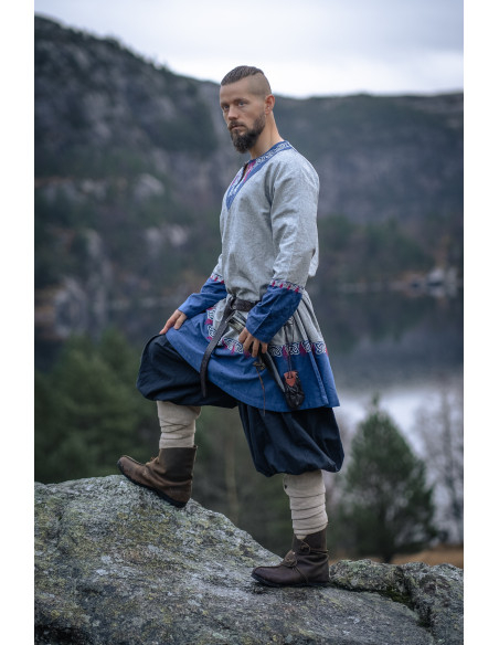 Tunique Viking Freydis en Bleu-Gris