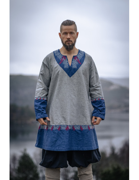 Tunique Viking Freydis en Bleu-Gris