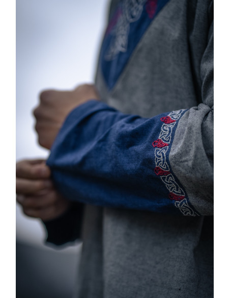 Tunique Viking Freydis en Bleu-Gris
