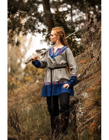 Tunique Viking Freydis en Bleu-Gris