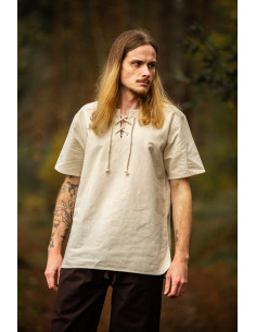 Chemise Médiévale Erhart, manches courtes, couleur Beige