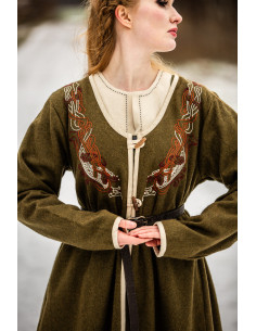 Manteau viking pour femme modèle Birka Skadi, vert olive