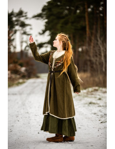 Manteau viking pour femme modèle Birka Skadi, vert olive 2
