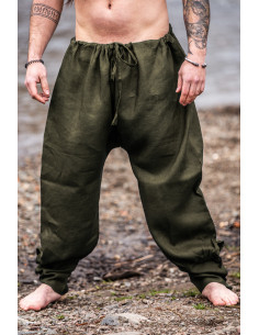 Pantalons vikings en lin Wodan, vert olive