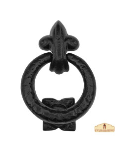 Heurto de porte médiéval avec anneau en fer forgé (14x9,5...