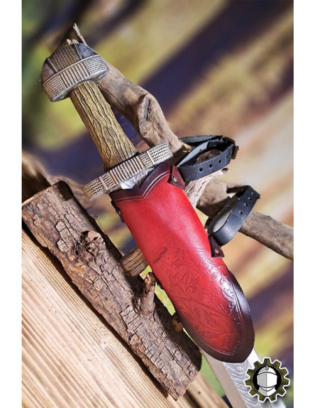 Tahalí médiéval en cuir rouge modèle...