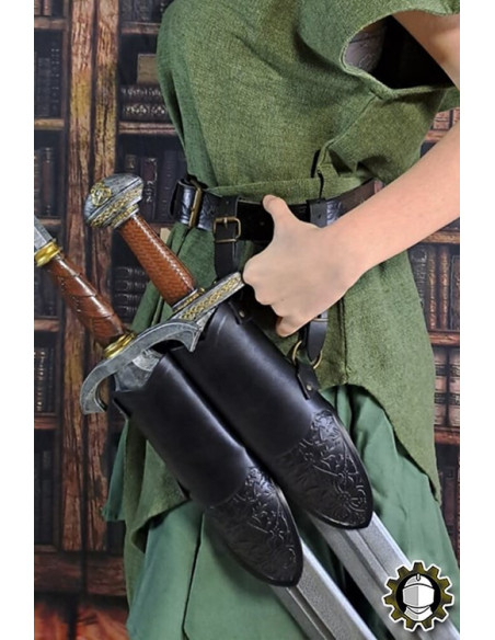 Tahalí médiéval double en cuir noir...