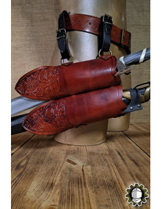 Tahalí médiéval double en cuir marron modèle Jerome