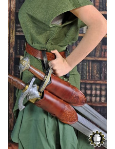 Tahalí médiéval double en cuir marron modèle Jerome 2