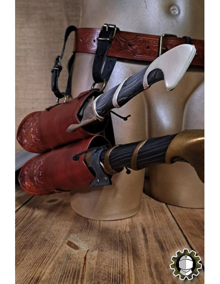 Tahalí médiéval double en cuir marron...