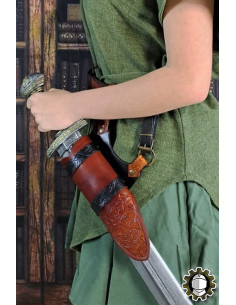 Tahalí médiéval Brian, main droite cuir marron