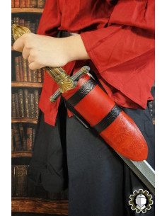 Tahalí médiéval Brian, main droite en cuir rouge