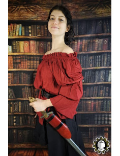 Tahalí médiéval Brian, main droite en cuir rouge 2