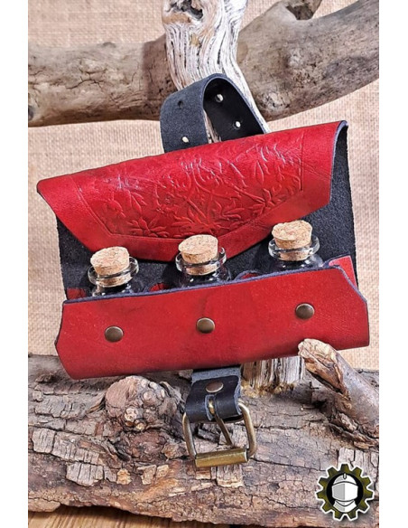 Sac médiéval en cuir rouge pour 3...