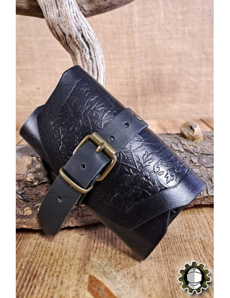 Sac médiéval en cuir noir pour 3...