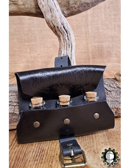 Sac médiéval en cuir noir pour 3...
