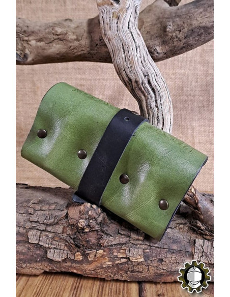 Sac médiéval en cuir vert pour 3...