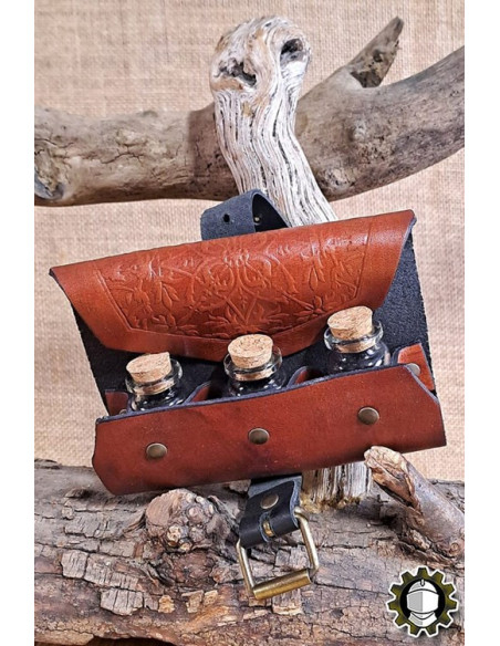 Sac médiéval en cuir marron pour 3...