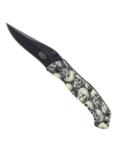 Couteau de camping design avec poignée de skulls (17,5 cm.)