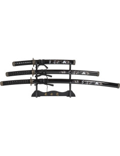 Set Katana Wakizashi et Tanto décoratif avec support,...