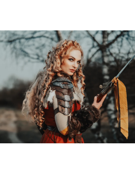 Épaule viking en cuir marron, Barbare...