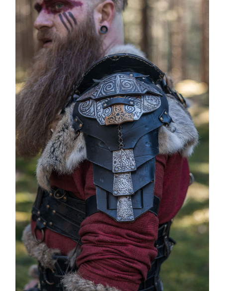 Épaule viking en cuir noir, Barbare Thor