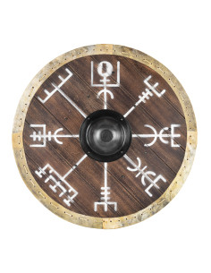 Bouclier Viking Vegvísir avec bord en cuir (60 cm.)