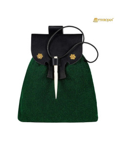 Sac médiéval, fermeture en os, en vert bouteille