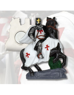 Imán Templario blanc à cheval (7 cm.)