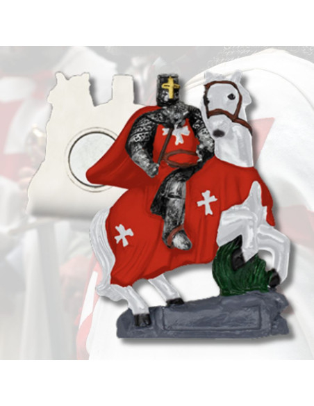 Aimant templier rouge à cheval (7 cm.)