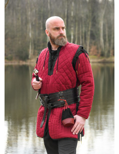Gambison médiéval rouge-noir, manches amovibles