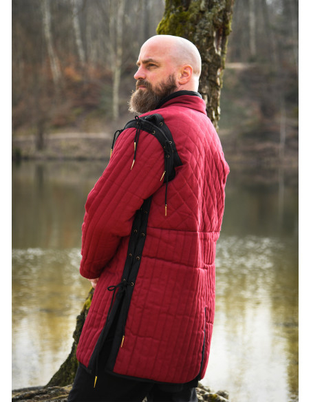 Gambison médiéval rouge-noir, manches...