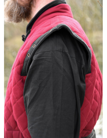 Gambison médiéval rouge-noir, manches...