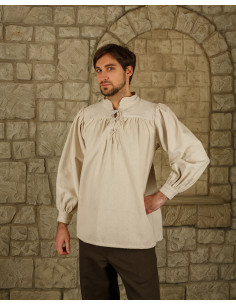 Chemise médiévale en coton modèle Ansgar, blanc naturel