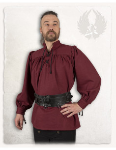 Chemise médiévale en coton modèle Ansgar, couleur bordeaux