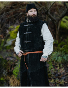 Veste médiévale longue en daim modèle Garen, couleur noire 2
