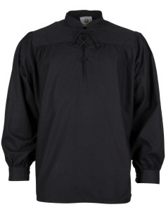 Chemise médiévale en coton modèle Roland, couleur noire